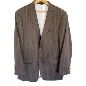 Indochino Mens 40 Blazer Sport Coat Two Button Brown Pin Stripe Wool Suit Jacket